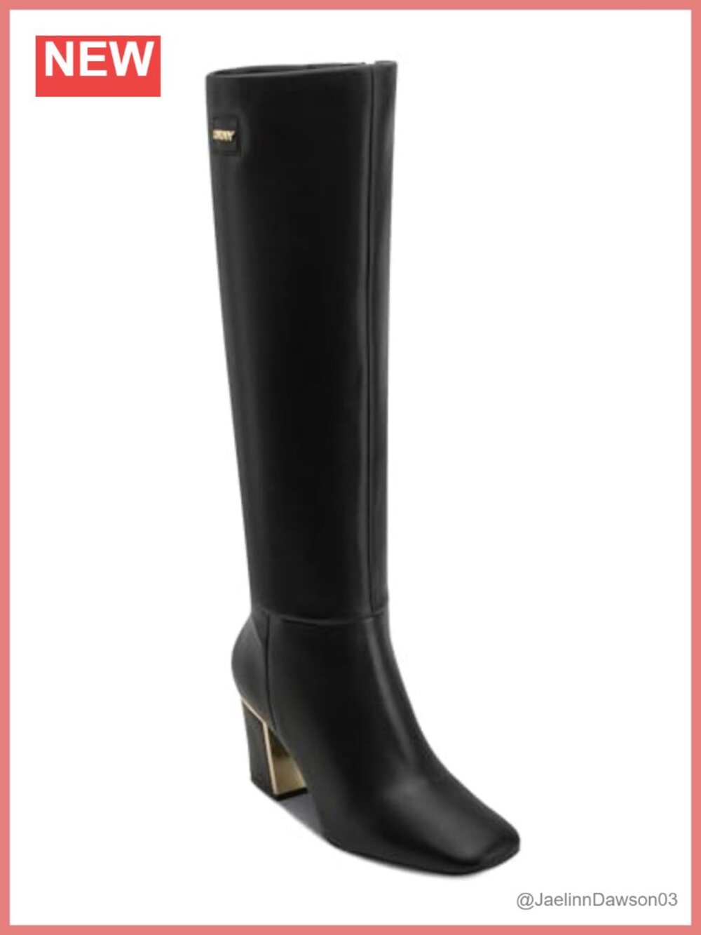 DKNY Women's Casonn Tall Knee High Boot Block Heel Faux Leather Zip Square Toe